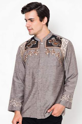 Contoh desain baju muslim pria lebaran dengan motif bordir