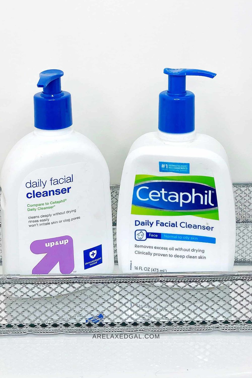 target up & up daily facial cleanser sitting next to cetaphil daily facial cleanser.