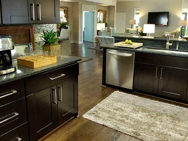 Espresso Kitchen Cabinets Dark Hardwood Floor