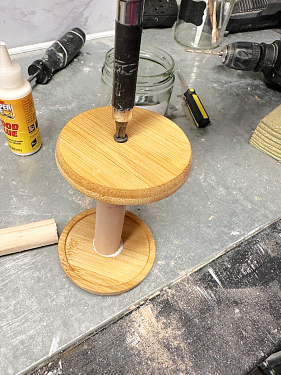 wooden spool with power screw driver