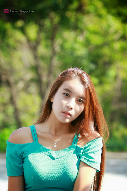 4 Cha Jung Ah outside in an aqua mini dress-Very cute asian girl - girlcute4u.blogspot.com