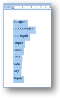 contoh hasil pengurutan data di Microsoft Word 2007