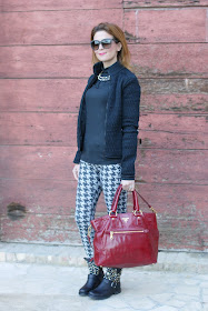 houndstooth pants, pied de poule trend, studded bikers