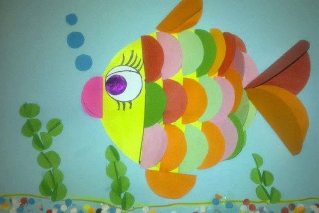 Idea to make folded papercraft for kids : fish