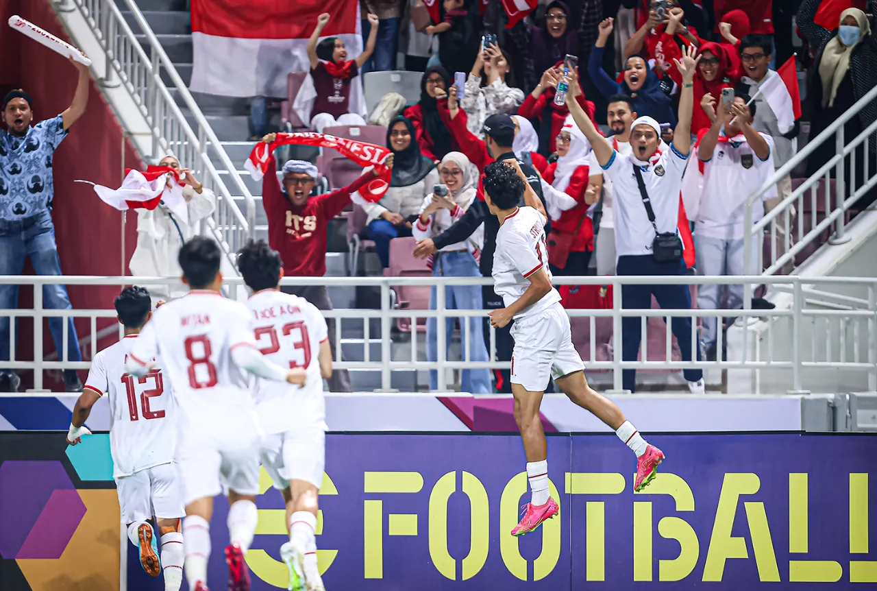 Indonesia U-23 forward Rafael Struick celebrates after scoring against South Korea U-23