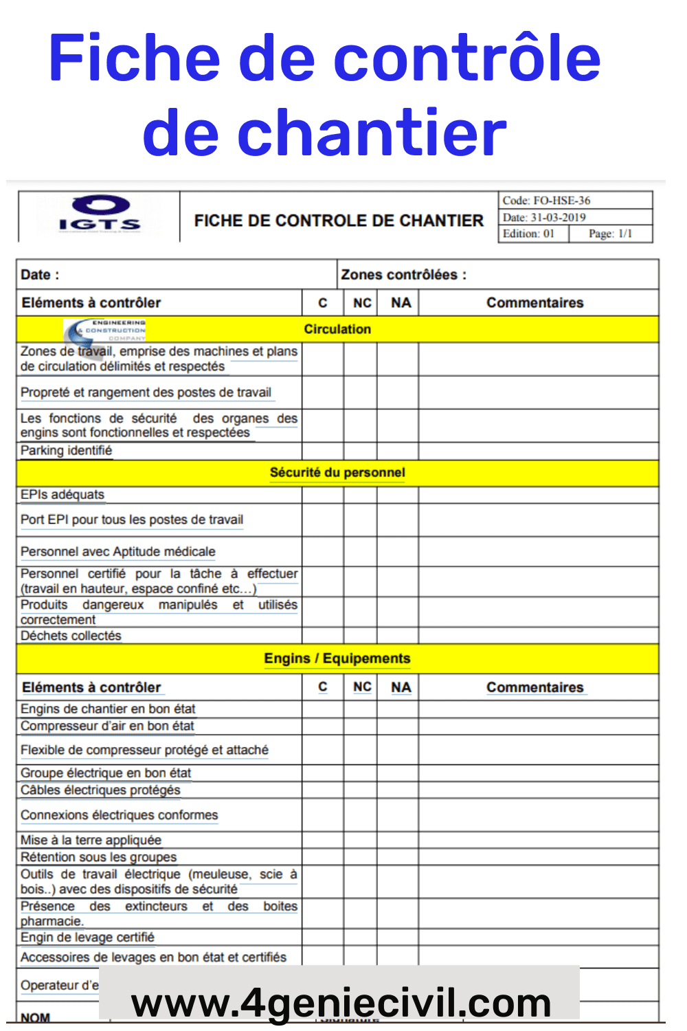 Contrôle de chantier BTP