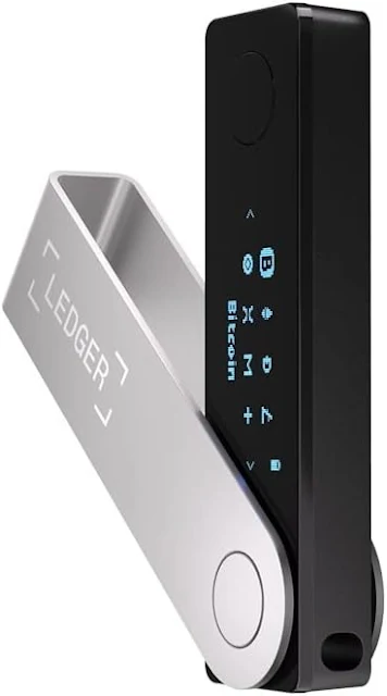 There is a Ledger Nano X Crypto Hardware Wallet on the picture