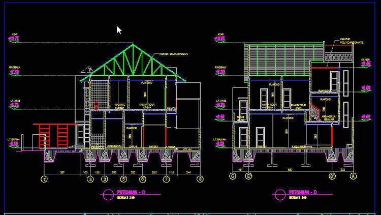 Potongan Atap Baja Ringan Dwg - Contoh gambar kerja atap dan kuda kuda 