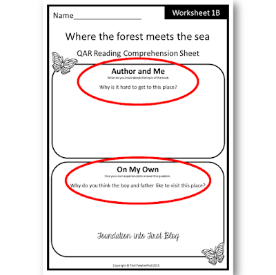 How to use QAR questions to explore a written text using reading comprehension strategies with question and response activities in English language arts. Where the forest meets the sea by Jeannie Baker