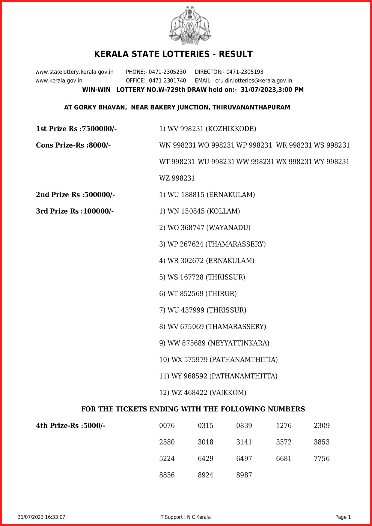 Kerala Lottery Result Today, 10 July 2023: Check keralalotteries.com for  Details; Know How to Download Win Win W 726 PDF and Prize Money List Here