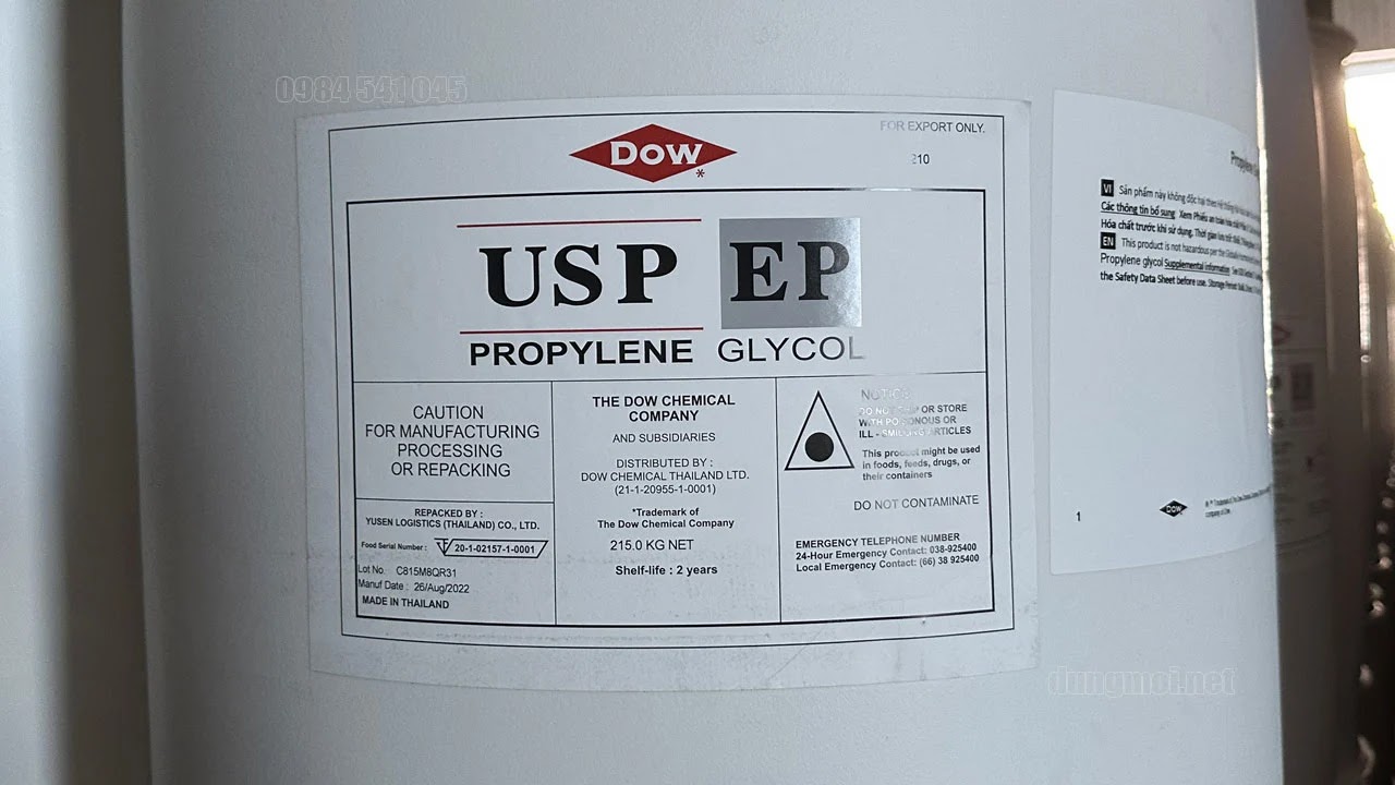 Nhà máy Dow đã cập nhật dạng Phuy Nhựa cho Propylene Glycol USP/EP