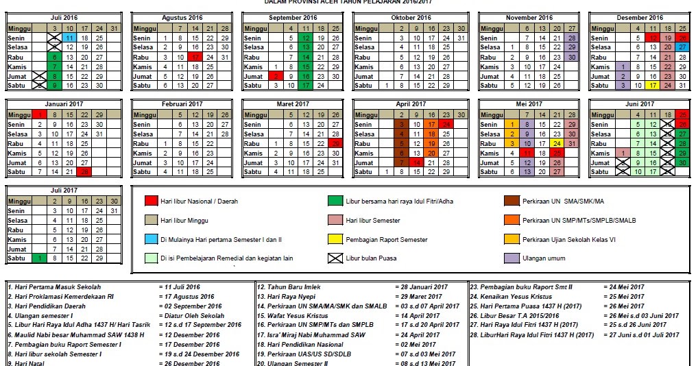 Download Kalender Pendidikan Aceh Tahun Ajaran 2016/2017 