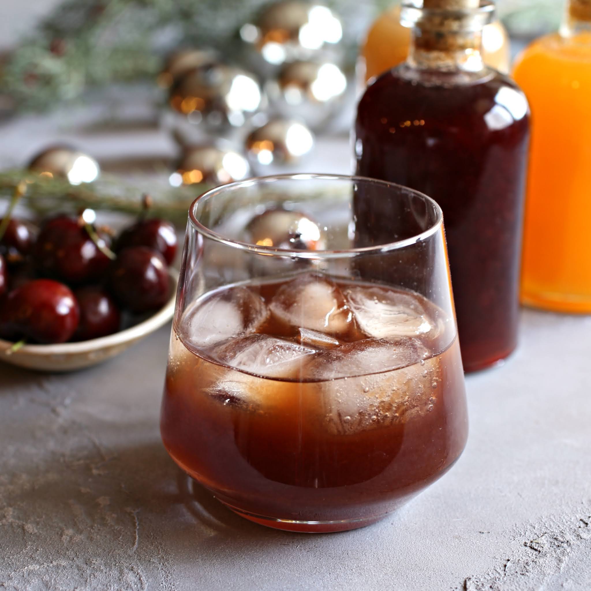 Recipe for a bourbon cocktail flavored with a cherry shrub.