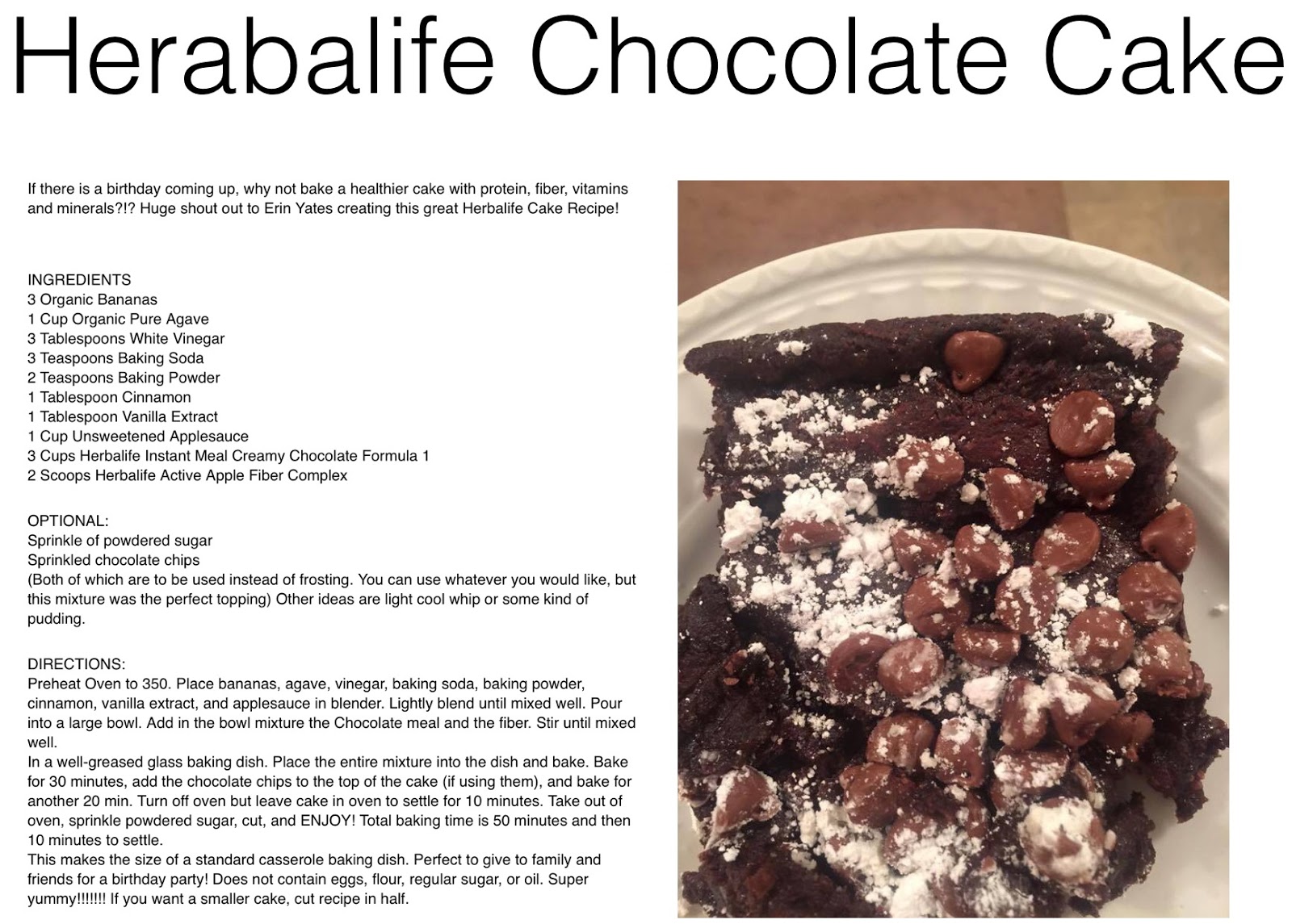 Healthy Recipes : Herbalife Chocolate Cake