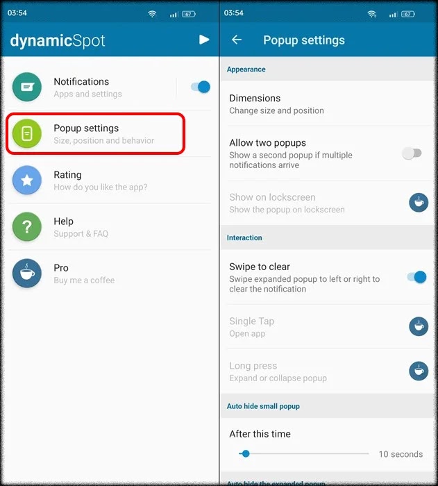 اعدادات تطبيق DynamicSpot Island