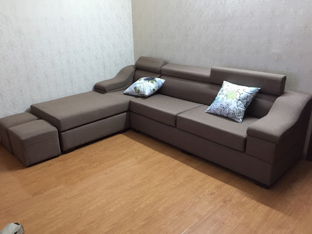 Hình ảnh ghế sofa chữ L khi bài trí, sắp xếp và phối hợp trong phòng khách nhà khách hàng