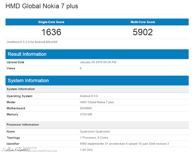 Nokia 7 Plus spotted on geekbench