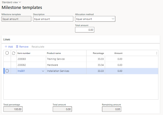 Equal amount template divides the percentage equally across the items