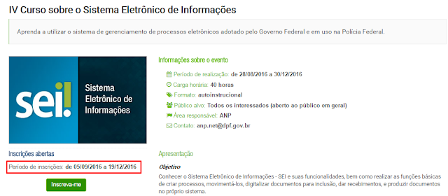  Curso SEI promovido pela Polícia Federal.