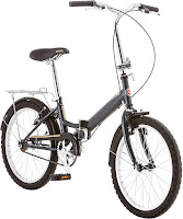 Schwinn Hinge Folding Bike, 20" Wheels, image, folding frame & handlebars & pedal, nylon storage bag included, single speed drive-train, fenders, rear rack