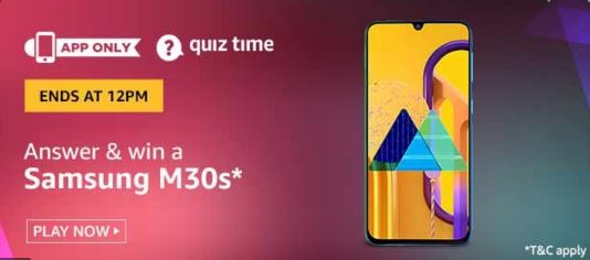 Amazon Quiz Answers Today  29 July 2020 Win Samsung M30S