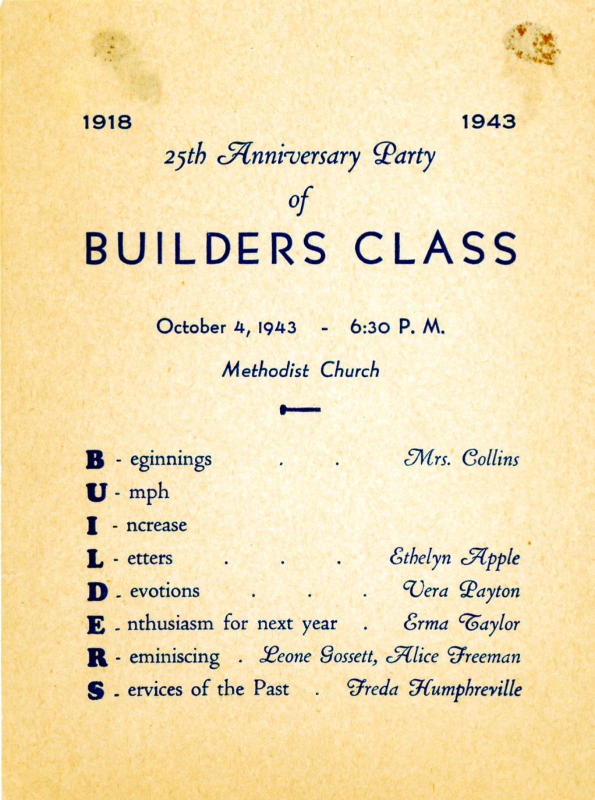 L P Miles Clarinda Methodist Builders Sunday School Class