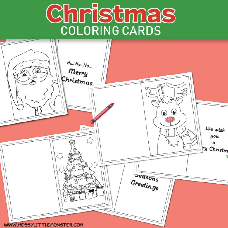 christmas coloring cards  messy little monster