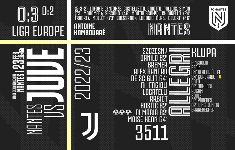 Liga Evrope 2022/23/ 1/16 finala / Nantes - Juventus 0:3 (0:2)