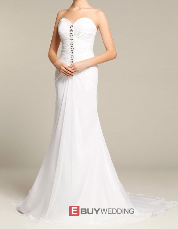 Sexy Sheath Sweetheart Sleeveless Brush Train Chiffon Wedding Dress