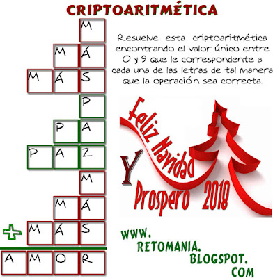 Alfaméticas, Alfamética, Criptoaritmética, Criptosuma, Navidad, Retos matemáticos, Desafíos matemáticos, Problemas matemáticos, Problemas de ingenio, Problemas matemáticos con solución