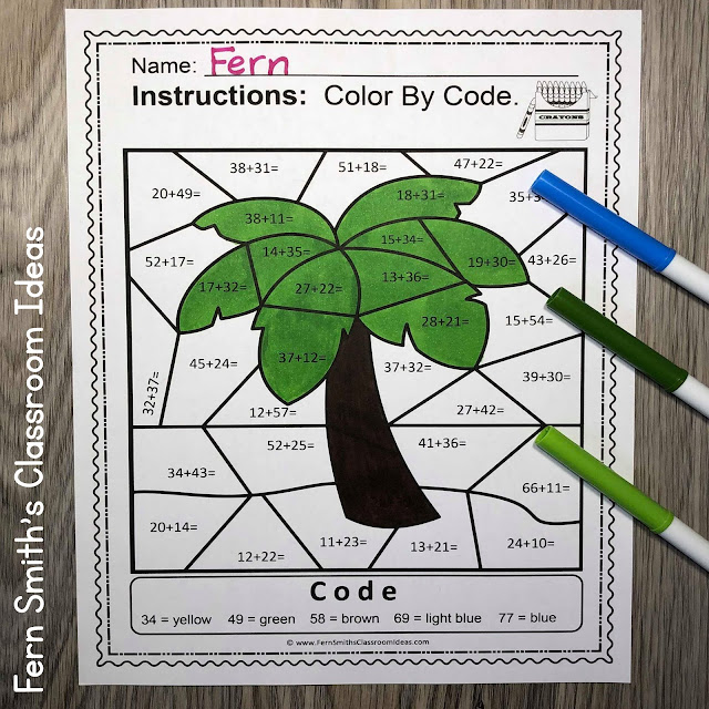 Freebie Friday - Practice 2-Digit Addition Color By Number by Fern Smith's Classroom Ideas. Click here to download it today!