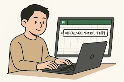 엑셀 IF 함수 사용 중인 직장인의 일러스트