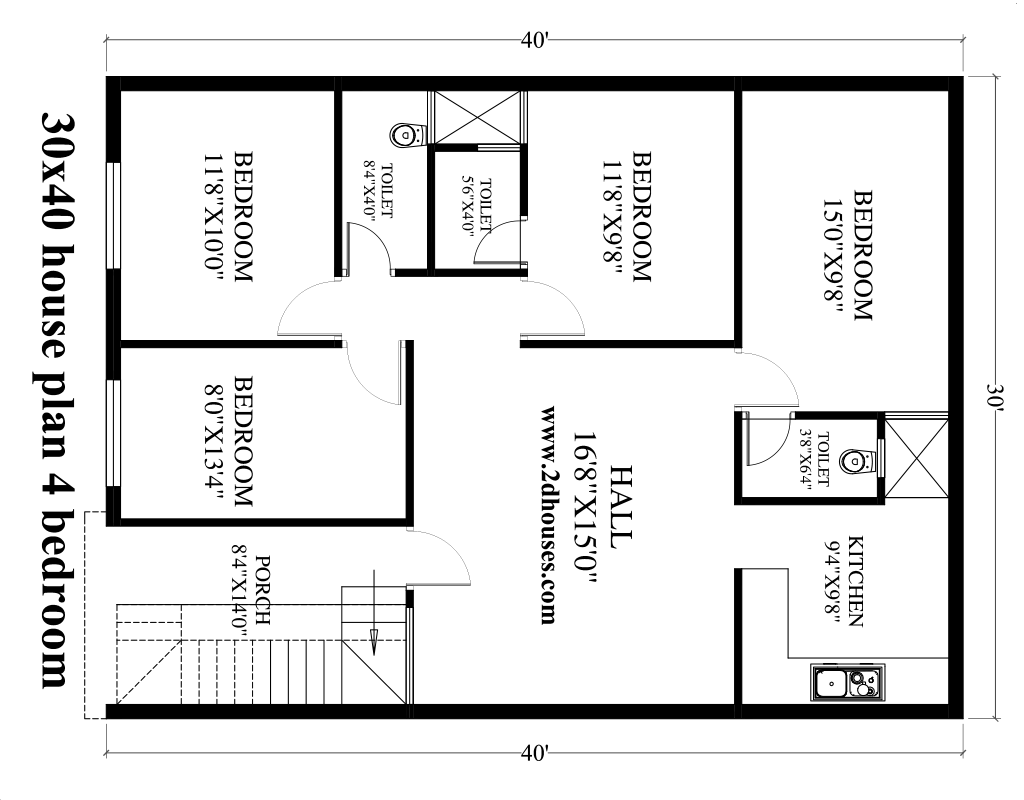 30x40 house plans with 3 bedrooms