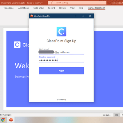 Input Email dan Password ClassPoint