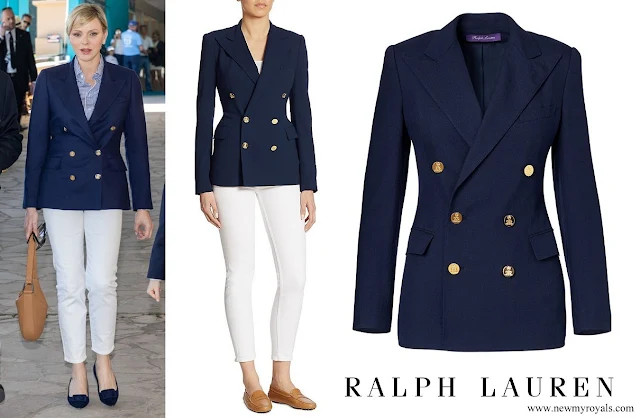 Princess Charlene wore Ralph Lauren Camden double-breasted cashmere tailored jacket