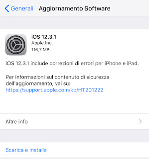 Apple rilascia iOS 12.3.1