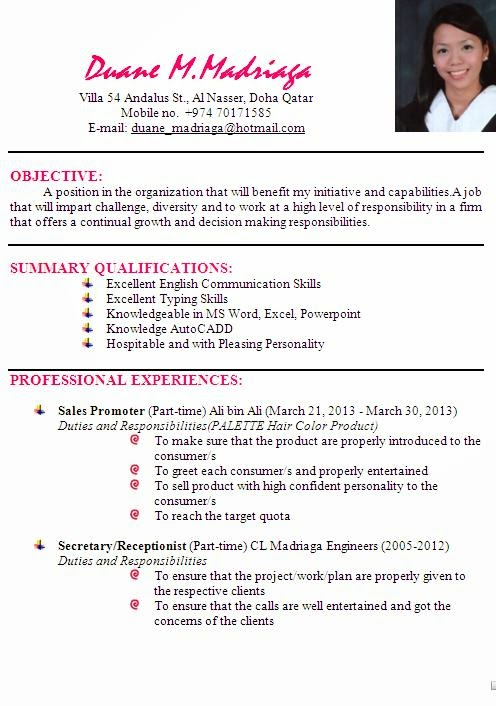example of resume format for ojt Sample Resume (Seeking Job/OJT ...