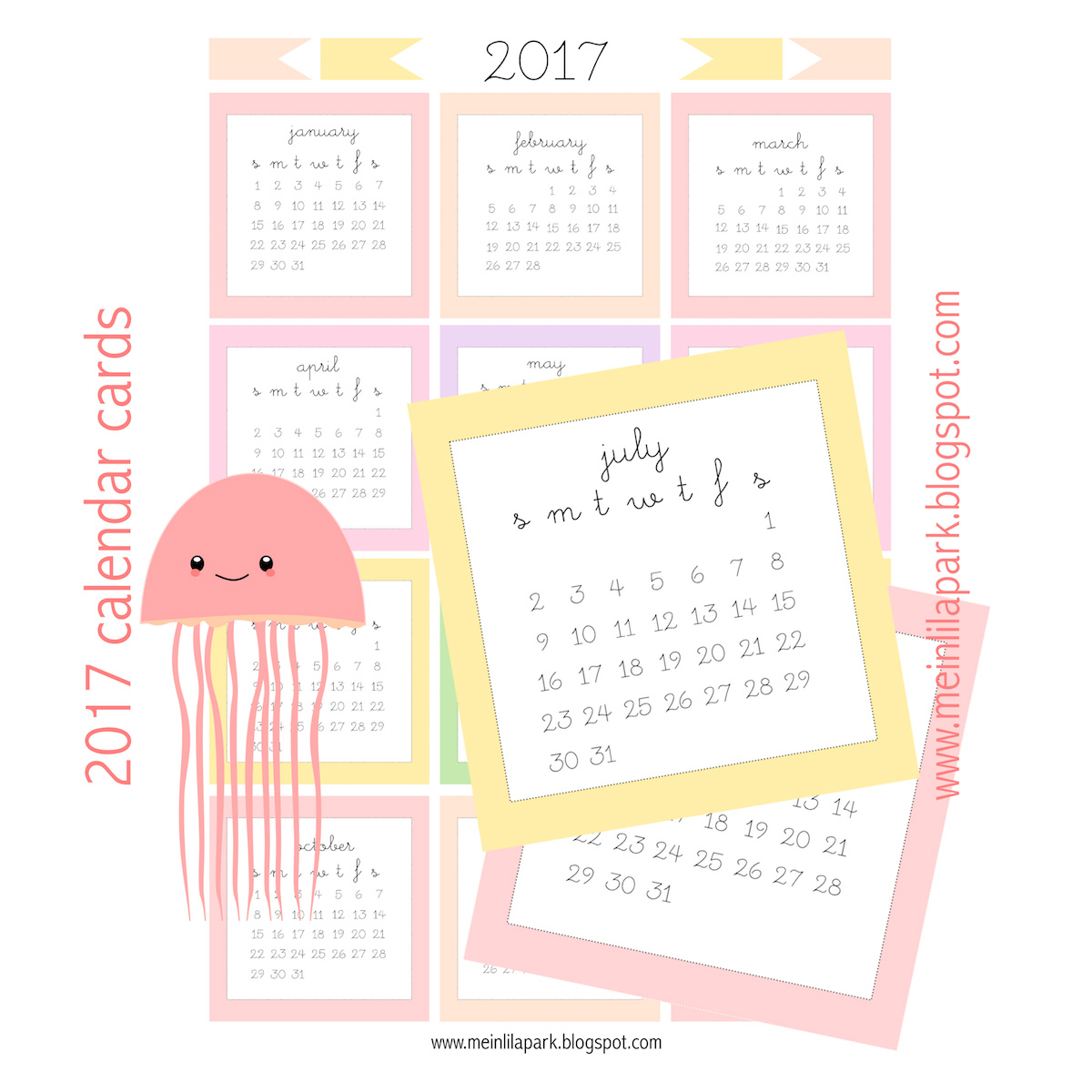 Free Printable 2017 Mini Calendar Cards Bullet Journal