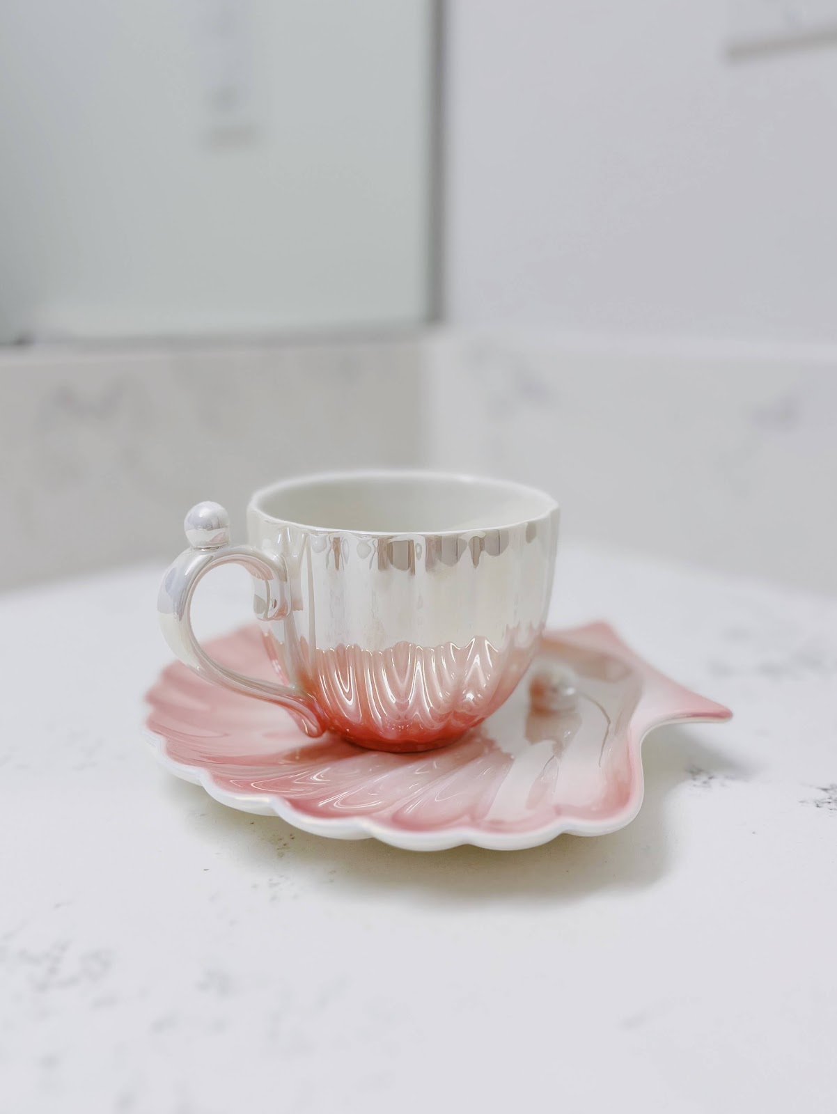 珍珠贝壳珠光咖啡杯盘子 shell-pearl-coffee-mug-saucer
