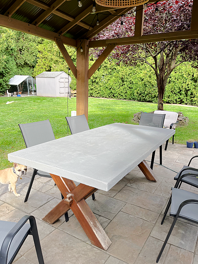 outdoor table with chairs under gazebo