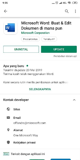 Aplikasi Microsoft Word di Smartphone