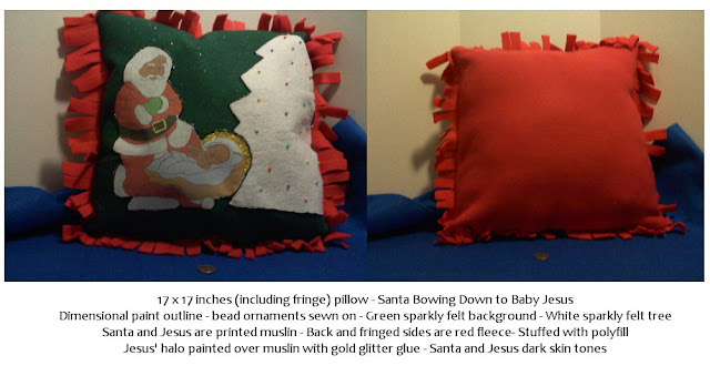 Shades of Safhire -Santa Bowing Down to Baby Jesus Christmas Pillow