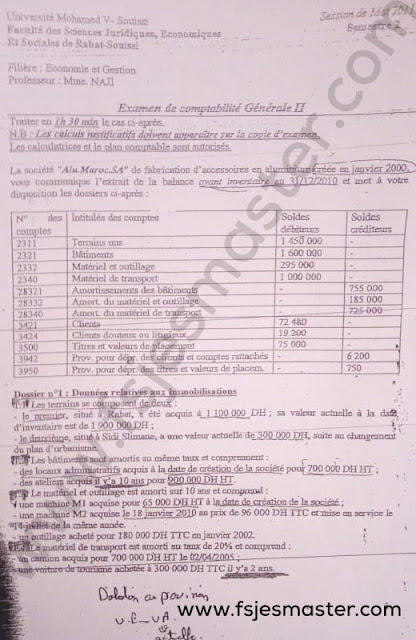 Exemple Examen Licence Epreuve de Comptabilité Générale II 2011-2012 - Fsjes Souissi