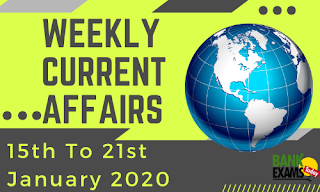 Weekly Current Affairs 15th To 21st January 2020