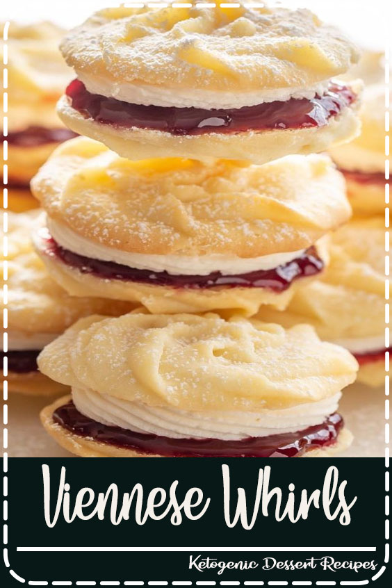 Mary Berry's Viennese Whirls - delicious, tender melt-in-your-mouth butter cookies with raspberry jam and vanilla buttercream filling. #Viennesewhirls #cookies #dessert #holidaybaking #raspberryjamcookies #buttercookies #Maryberry #whirls #baking #cookierecipe #buttercookies #jamfilledcookies
