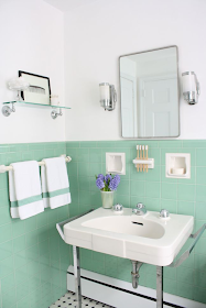 Vintage jadeite tile bathroom via Meet Me in Philadelphia