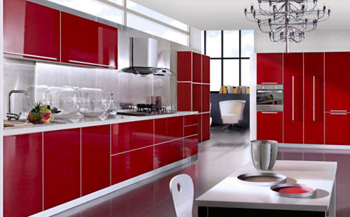 Contoh desain dapur warna merah