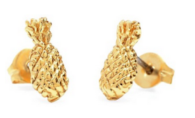 White Background of Gold Pineapple Earrings