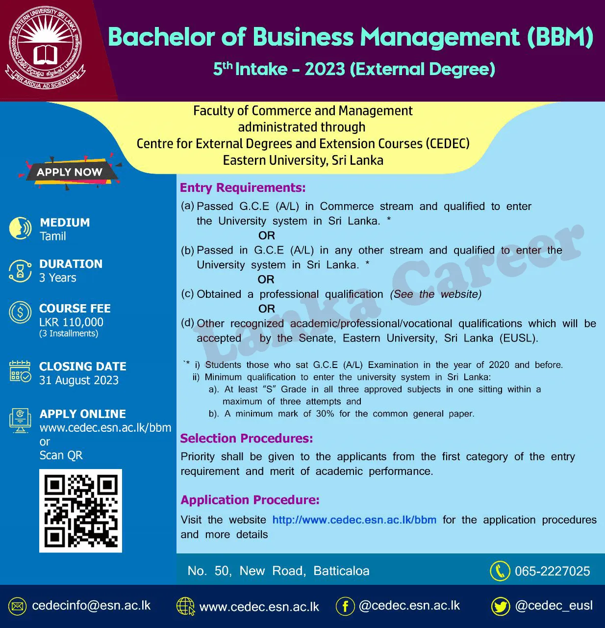 Bachelor Of Business Management Bbm External Degree Eusl