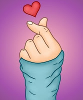 Illustration of a hand making a heart gesture using finger and thumb to promote Korean culture library program at Hampton Park Library on May 10 at 7:30 p.m.